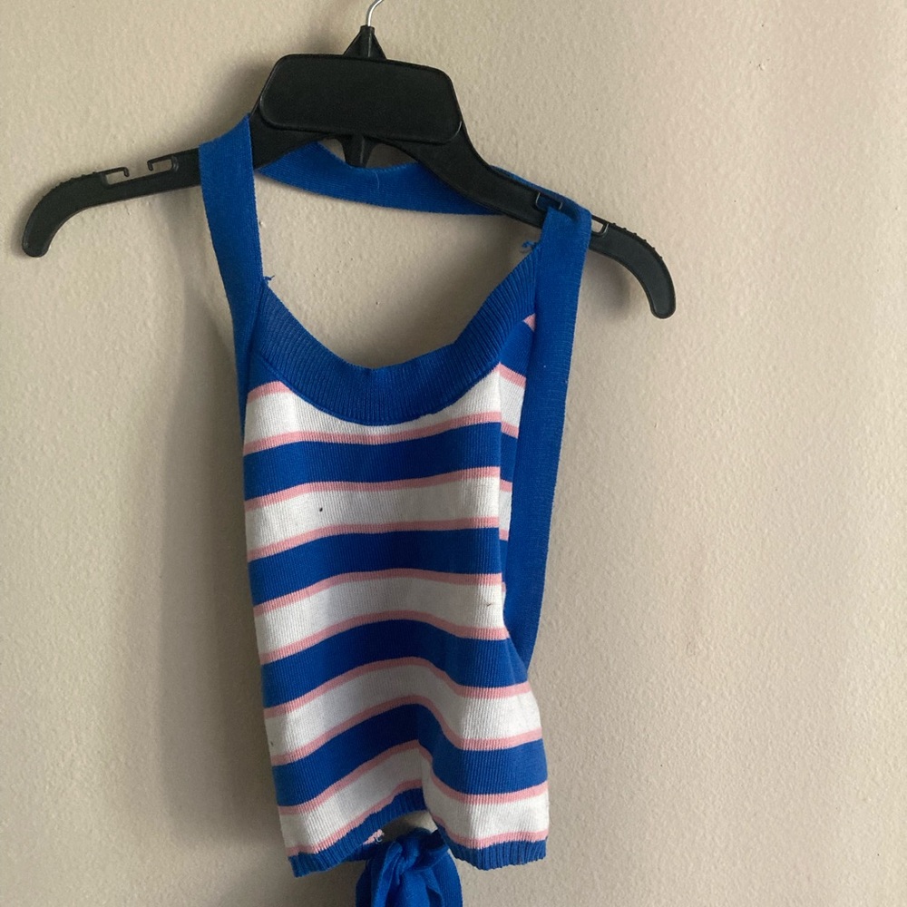 Blue and White Striped Knit Top